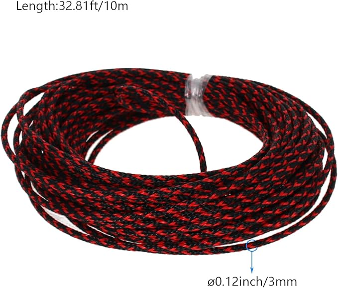 Aicosineg 32.81ft PET Flexible Braided Cable Sleeve 0.12inch Width Wire Loom Sleeving and Organizer Flexible Wire Mesh Sleeve Wrap Protector for TV Audio PC Cords from Pets Chewing Black and Red