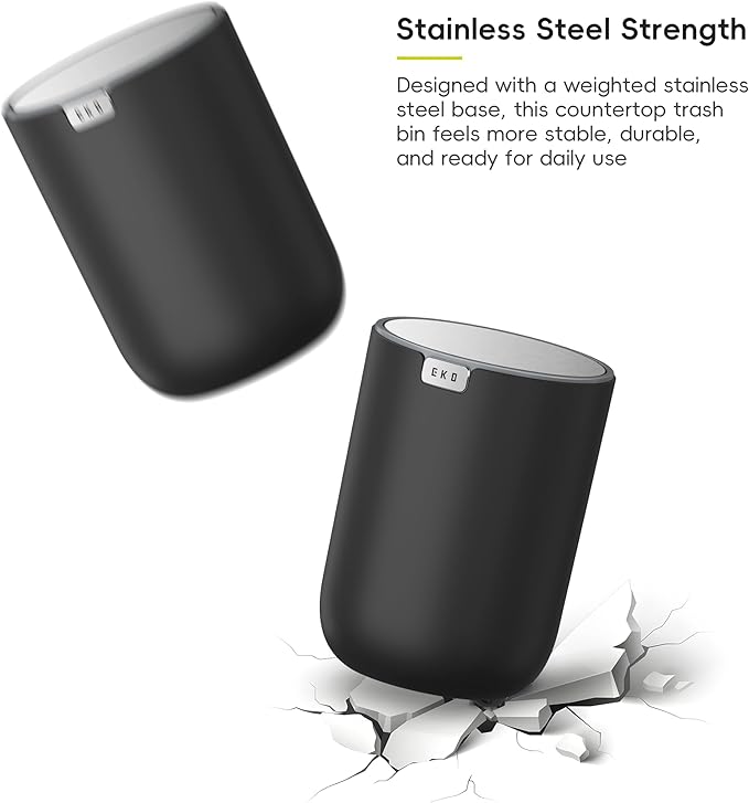 EKO Fandy 0.58 Gal/2.2L Mini Trash Can with Lid, Swing-Top Desktop Trash Can for Bathroom, Countertop, Vanity, Desk or Office, Small Garbage Bin (Black)