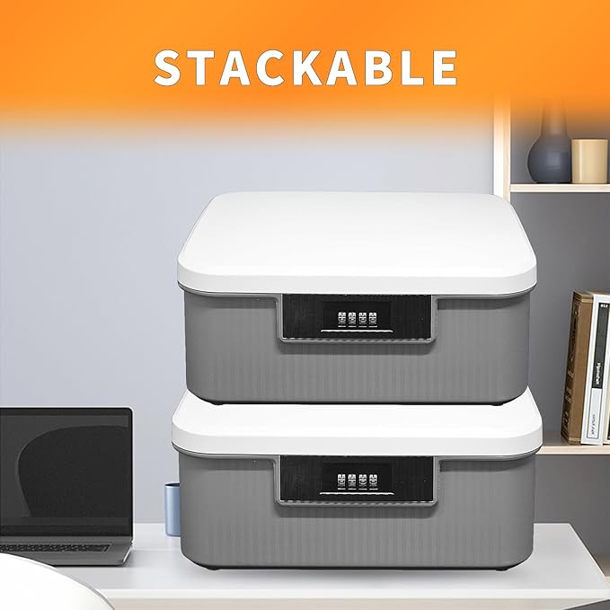 Lockable Storage Container Bin, 2.3 Gallon Capacity Organizer Box with Combination Lock, Heavy Duty Plastic Trunk, Usable As Item Organizer Or Office File Storage(Gray)