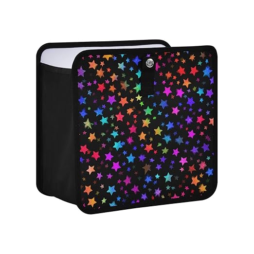 Car Trash Can Organizer Bin with Adjustable Strap for Back Front Seat Console Waterproof Leakproof Collapsible Portable 8.66 Inch Vibrant Rainbow Stars