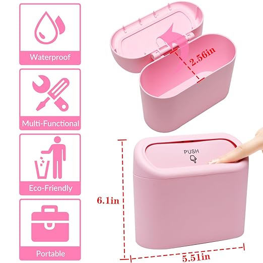 Car Trash Can Bin with Lid - 2 Packs Universal Vehicle Mini Leakproof Garbage Can Bin with 40pcs Trash Bags Can Organizer Storage for Front Back Seat Accessories for Auto Office Bedroom Home(Pink)