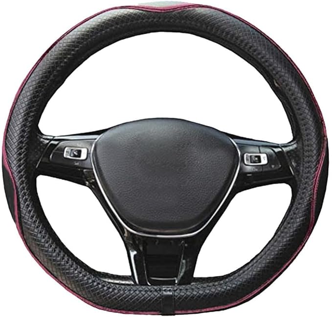 Mayco Bell Flat Bottom Steering Wheel Cover Anti-Slip,Safety,Soft,Breathable,Durable,Full Surround,Comfortable Grip Microfiber Leather (D Shape, Black Pink)