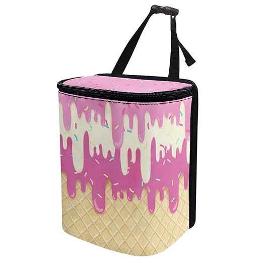 KEIAHUAN Ice Cream Car Trash Can with Lid Cute Leakproof Car Trash Garbage Bag Hanging Multi-Functional Rubbish Bag for Travelling, Camping