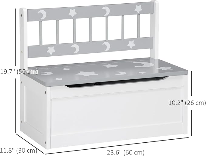 Qaba Toddler Toy Box Storage Bench with Large 27 Liter Interior, Kids Storage Bench Seat with Storage for Toddler Playroom Furniture, Kids Bedroom Furniture, Toy Organizer and Storage Bin, Gray
