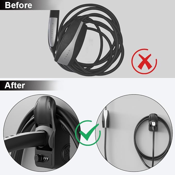 Tesla Charger Holder & UMC Holder, with Combination Lock, Compatible with Model 3/S/X/Y, Premium Charging Cable Organizer for Tesla Gen 2 Mobile Connector Wall Mount