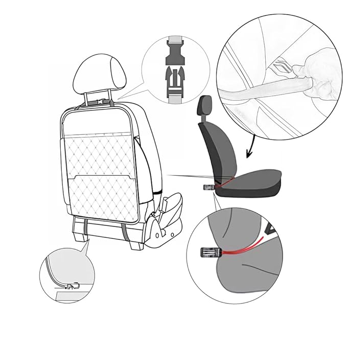 Seat Back Protector + Large Capacity Pocket Storage Organizer,Preventing The Impact of Children Stepping on The Seat Backrest (Style A-Beige)
