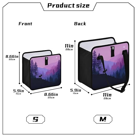 Car Trash Can Organizer Bin with Adjustable Strap for Back Front Seat Console Waterproof Leakproof Collapsible Portable 11 Inch Purple Stag Mountains and Forest