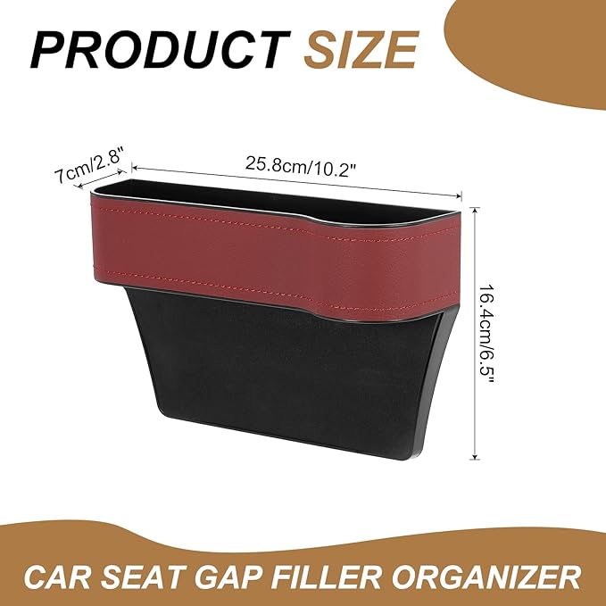 HARFINGTON Car Seat Gap Filler Organizer 10.2 x 6.5 x 3.1 Inch ABS+Leather Universal Car Organizer Storage Box Between Seat and Console (Right) with Cup Holders for Phone Sunglasses Keys, Red