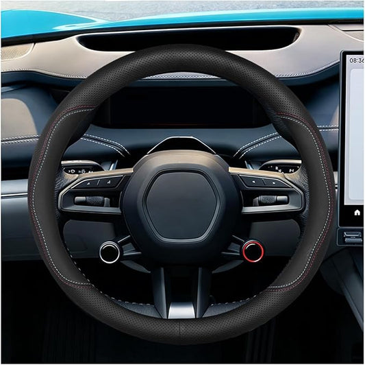 Craedli Nappa Leather Car Steering Wheel Cover, Breathable Non-Slip Automotive Steering Wheel Protector Universal Fit 14.5-15 Inch, Car Interior Decoration Accessories for Trucks, SUVs (Dual-Line)