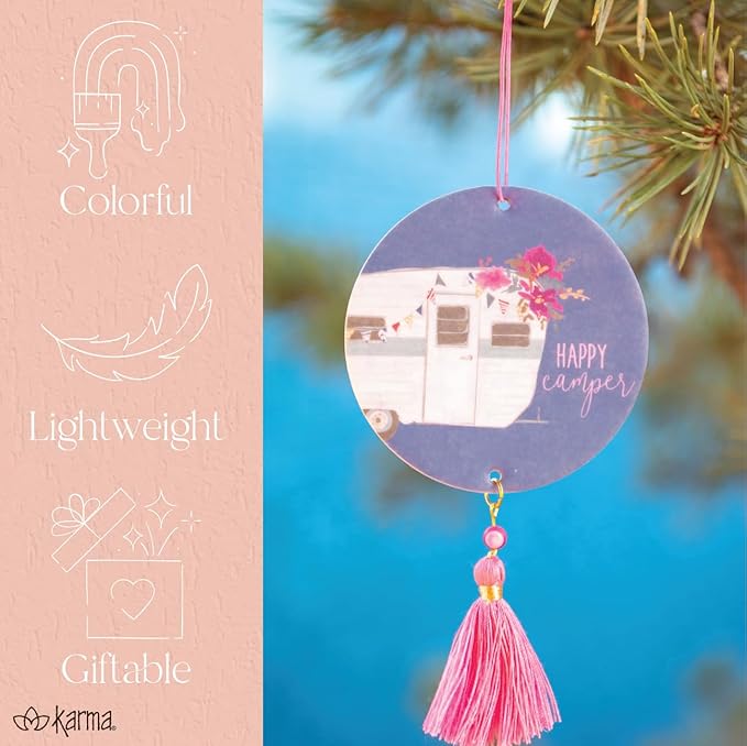 Karma, Essential Oil Air Freshener for Cars Set of 2, Home & Office - Colorful Decorative Hanging Air Freshener with Tassel, Buttercup Vanilla Scented