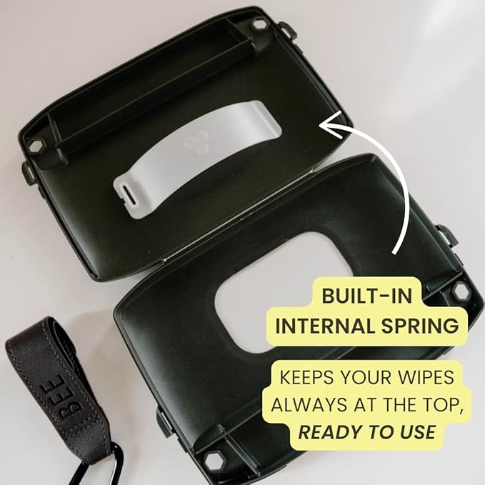 Bee Babe Co. On-The-Go Wipes Dispenser, Travel Wipes Case, Includes Temporary Trash Compartment, Must Have Diaper Bag Accessories, Car Trash Can, Reusable Baby Wipes Holder, Portable Wipe Dispenser