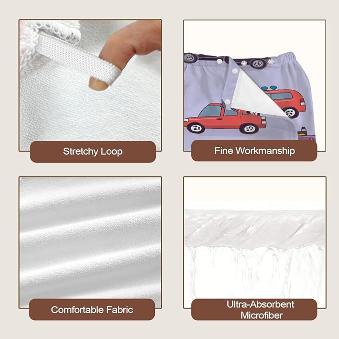 Women Bath Wrap Hair Towel Drying Cap Set Cute Cars Pattern Soft Absorbent Bathrobe Shower Wraps with Adjustable Closure Spa Bath Robe