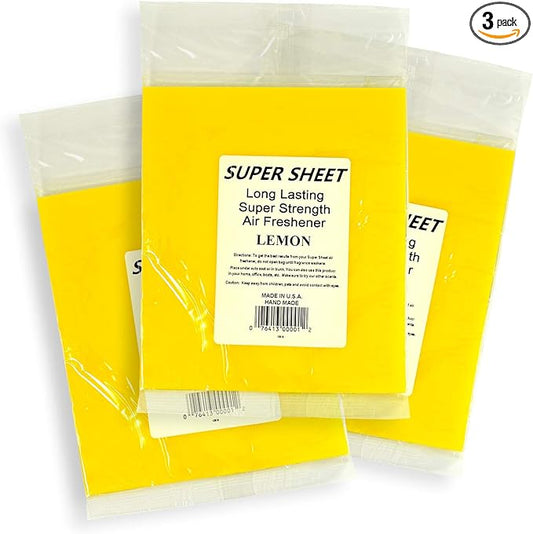 Super Sheet Large (8"x7") Under Seat Car Air Freshener, 3-PACK (Lemon)
