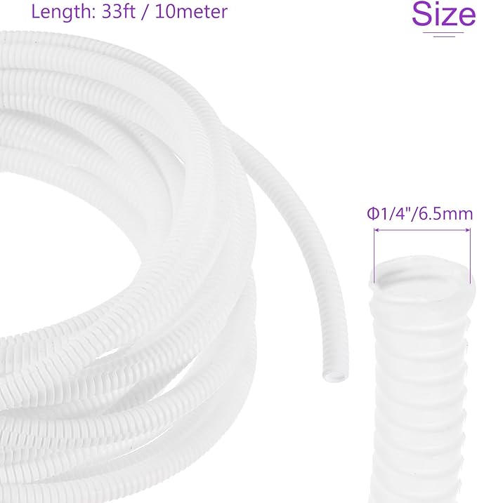 DMiotech 33ft Wire Loom Split Tubing 1/4 Inch(6.5 Mm) ID, Cord Protectors from Pet Flexible Conduit Cable Management for Office, Home, Garden, White