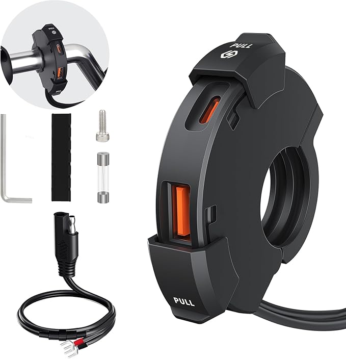 Motorcycle Phone Charger 30W PD Type-C 18W USB Quick Charger Ultra-Narrow SAE to USB Adapter IP65 Waterproof Motorcycle Accessories for Phones/Tablets