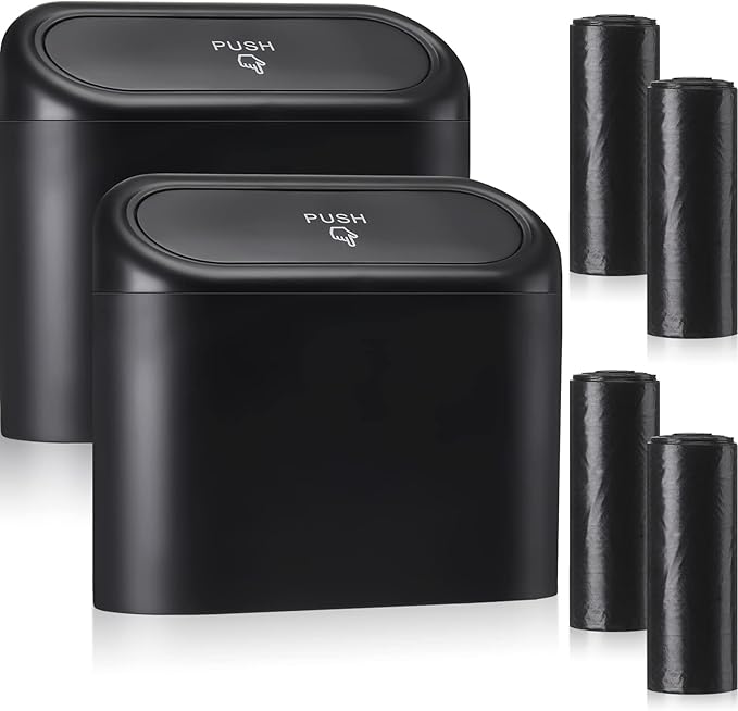 Tuanse 2 Pcs Car Garbage Can, Car Trash Can Bin with Lid and 60 Trash Bags Leakproof Small Trashcan Bin Dustbin Driver Organizer Accessories Container for Back Front Seat Home Office Storage