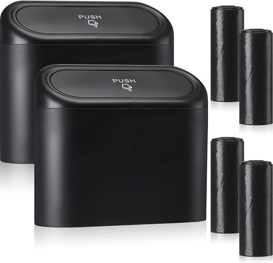Tuanse 2 Pcs Car Garbage Can, Car Trash Can Bin with Lid and 60 Trash Bags Leakproof Small Trashcan Bin Dustbin Driver Organizer Accessories Container for Back Front Seat Home Office Storage