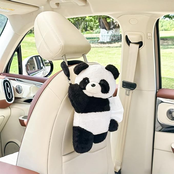 Cute Tissue Box Cover Plush Tissue Box Holder for Car, Home, Decorative Holder/Organizer for Bathroom Vanity Countertop, Nightstands, Office Desk-Panda