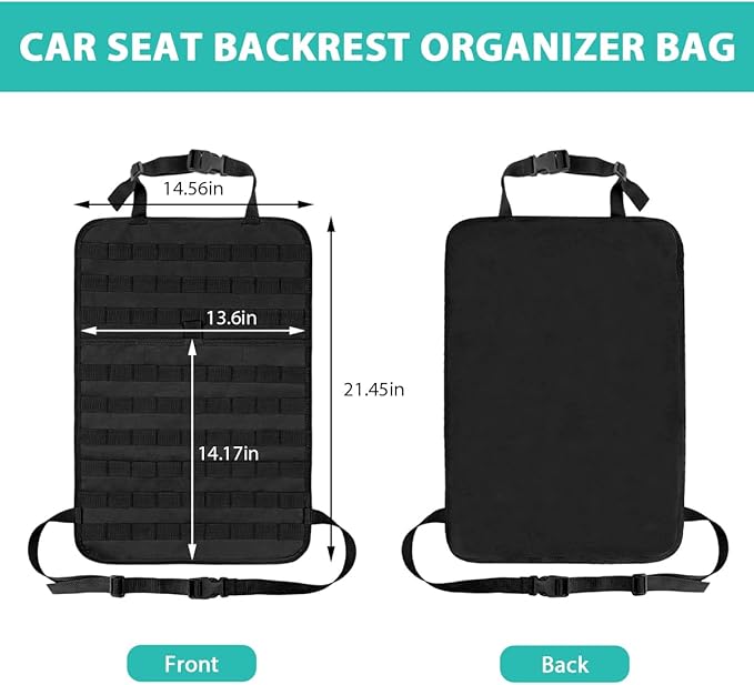 Car Seat Back Organizer, Tactical MOLLE Sag Proof Vehicle Panel Backseat Cover Protector, Universal Molle Nylon Storage Bag Seat Back Hanger Pad for Car Truck SUV Pickup (Black)