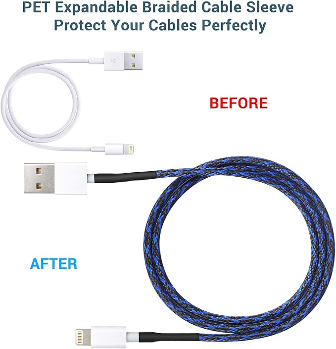 25Ft-1inch PET Expandable Braided Wire Sleeving,Wire Loom Cable Sleeve for TV,Computer,Home Theater,Automotive,Home Industrial,Electrical Wires,Chemical,Protect Cat from Chewing Cords,BlackBlue