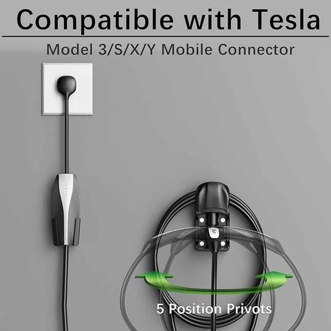 Tesla Charger Holder Wall Mount, Swivel Tesla Charging Cable Holder for Model 3 Y X S Mobile Connector Organizer