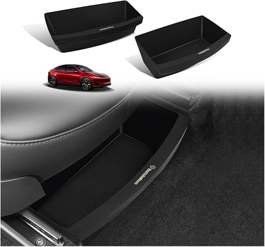 VaultsOnWheels Under Seat Storage Box Fit for 2026 Model Y Juniper Refresh Accessories, Console Organizer Tool Box Custom Fit Detachable Underseat Organizer