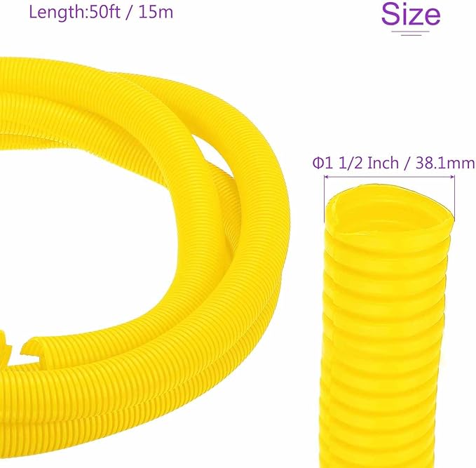 DMiotech 50ft Wire Loom Split Tubing 1 1/2 Inch(38.1mm) ID, Cord Protectors from Pet Flexible Conduit Cable Management for Office Home Garden, Yellow