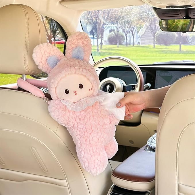 Elephant Tissue Box Cover Plush Tissue Box Holder for Car, Home, Decorative Holder/Organizer for Bathroom Vanity Countertop, Nightstands, Office Desk-Bunny
