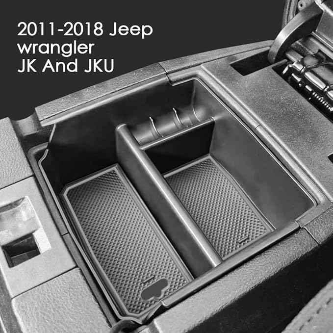 RESTBONE Center Console Organizer Tray Compatible with 2011 2012 2013 2014 2015 2016 2017 2018 Jeep Wrangler JK and JKU Accessories Armrest Storage Interior Box Tray