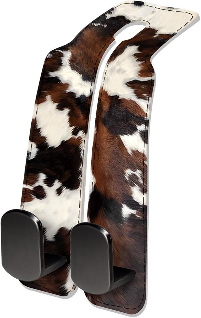 Car Seat Headrest Hook, Universal Leather Cute Hanger Holder Hook, Storage Organizer Interior Accessories for Purse Bags Handbag Luxury Brown Cowhide