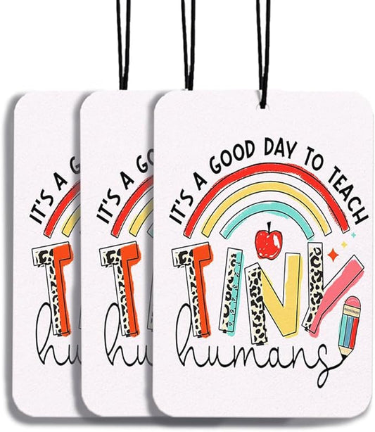 Retro Teacher Car Air Freshener 3Pcs, It's A Good Day to Teache Car Accessories Interior, Tiny Humans Teacher Gifts for Car Decor Hanging, Vintage Teacher Days Gift Cars Air Freshener (Lavender)