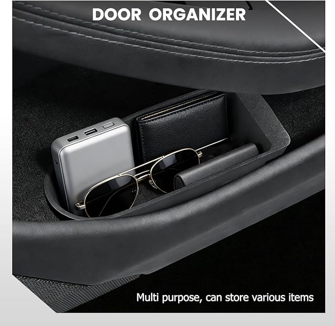 Front Door Organizer Trays Compatible with Tesla Model Y Juniper 2025 2026, Car Door Trash Cans 2Pack Trash Bins Waterproof Door Garbage Storage Box-Black