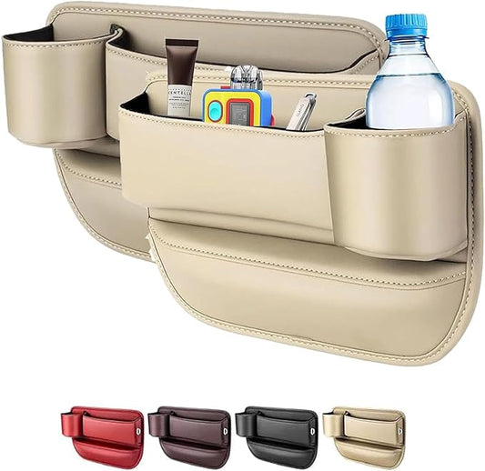 2 Packs Car Seat Gap Filler Organizer for Mercedes-Benz GLB 2020-2025, Leather Seat Storage Box Cup Holder, Phone, Keys, Sunglasses, Cards, Small Items, Car Accessories, Beige