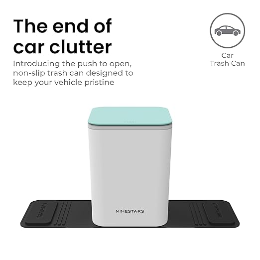 Ninestars Mini Car Trash Can with Press Lid, 3L / 0.79 Gallon Small Garbage Bin, Foldable Leak-Resistant Design with Weighted Non-Slip Base for Car Floor & Center Console (White & Green)