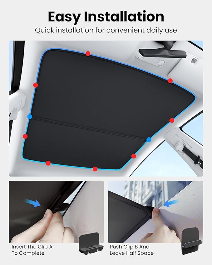 REEVAA Upgraded Tesla Model Y Sunshade Roof [No Gaps, No Sagging] Tesla Y Accessories Heat Insulation Foldable Glass Sunroof Cover for Model Y 2020-2025 (Not Fit New Y Juniper), 2PCS, Black
