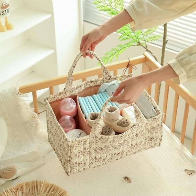 Diaper Caddy Organizer,Cute Floral Nursery Storage Basket,Soft Portable Changing Table Car Caddy Organizer Gift (Floral B)