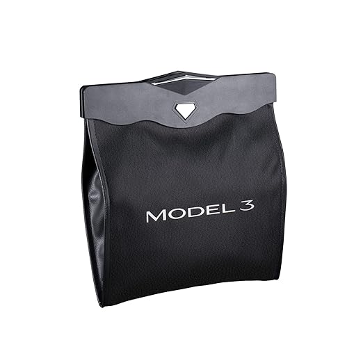 Motrobe Tesla Model 3 Trash Can 2017-2023 Garbage Bag 1PCS [Magnetic+LED 2-in-1] Waterproof Backseat Hanging Garbage Bin with 2.5 Gallons Faux Leather Model 3 Interior Accessories