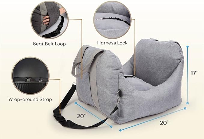 PET AWESOME Dog Car Seat, Puppy Booster Seat, Travel Carrier Bed for Small and Medium Pets
