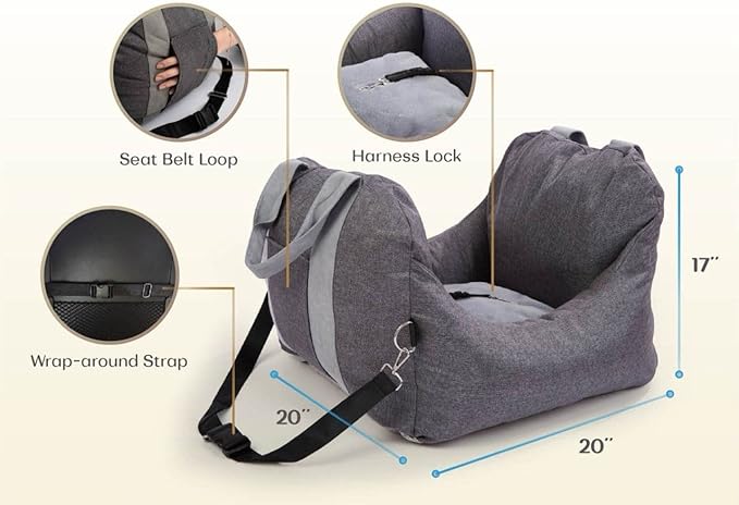 PET AWESOME Dog Car Seat, Puppy Booster Seat, Travel Carrier Bed for Small and Medium Pets