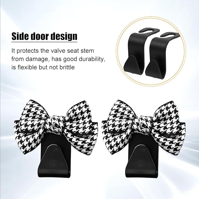 Cute Bow Car Seat Headrest Hooks, 2PCS Multifunctional Vehicle Rear Seat Hanging Hooks, Automotive Interior Seatback Storage Organizer for Purses Bags, Universal Fit (Black/Small)
