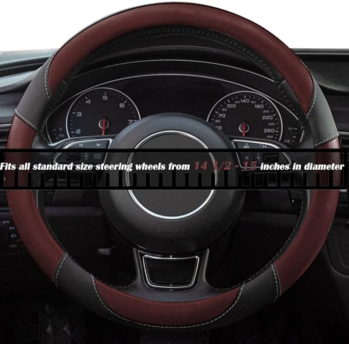 Xizopucy Steering Wheel Covers Black Universal Microfiber Leather, Suitable for 14 1/2-15 inch Car Steering Wheel Cover, Breathable, Anti Slip- Wine Red