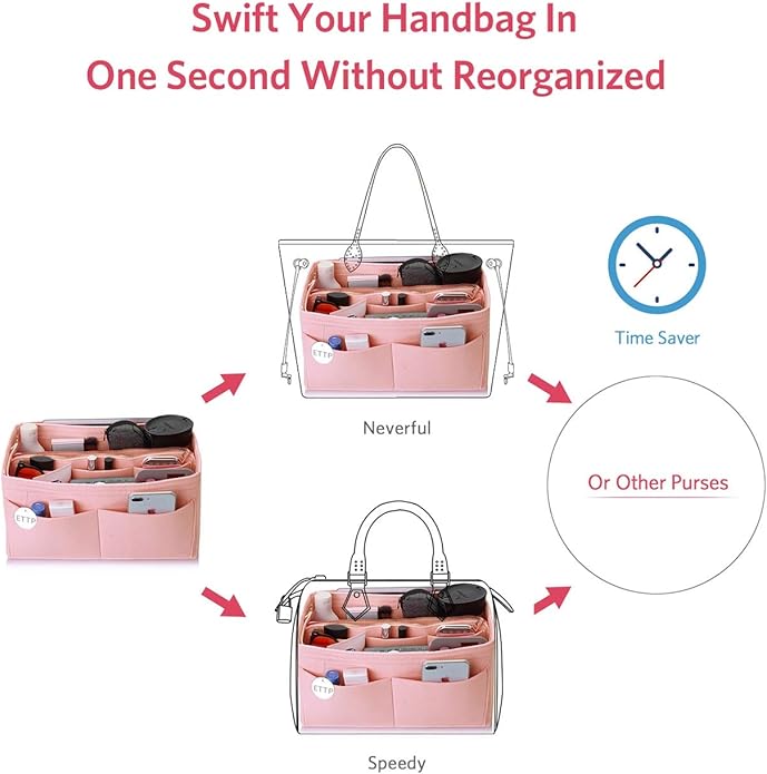 Purse Organizer Insert, Felt Tote Organizer Insert With Metal Zipper, Handbag Organizer For Speedy, Neverfull, Tote, Handbag, 7 Colors 5 Sizes