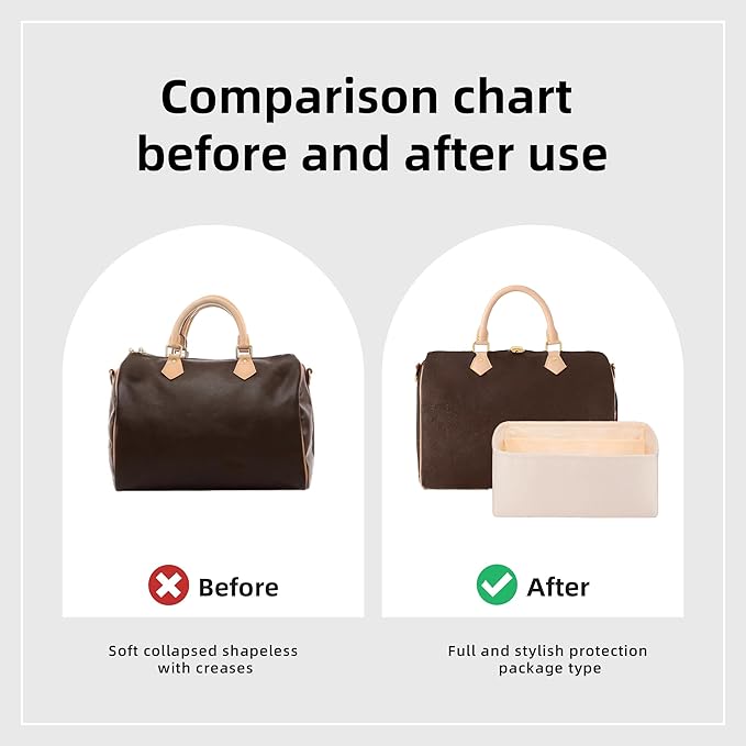 DGAZ Silk Purse Organizer Insert Fits LV Speedy 16/20/25/30/35/45 bags，Silky Smooth Bag Organizer，Luxury Handbag & Tote Shaper（Craie，SP30）