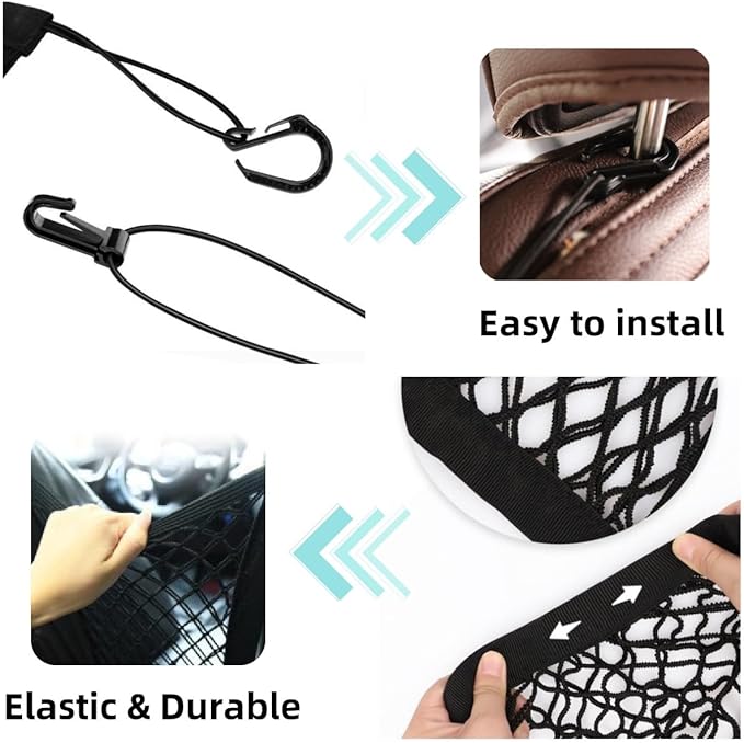 Dog Pet Car Net Barrier Stretchable Car Storage Mesh Organizer with Hooks & Storage Bag Children & Pet Seat Back Car Divider for Driving Safe Barrier of Pet and Kid in Car Backseat