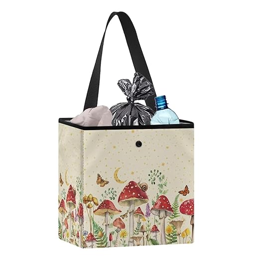Mushroom Car Trash Can Leak Proof Auto Trash Bag Hanging Butterfly Moon Starry Night Vehicle Garbage Can Multipurpose Storage Container for Back Seat Car Accessories