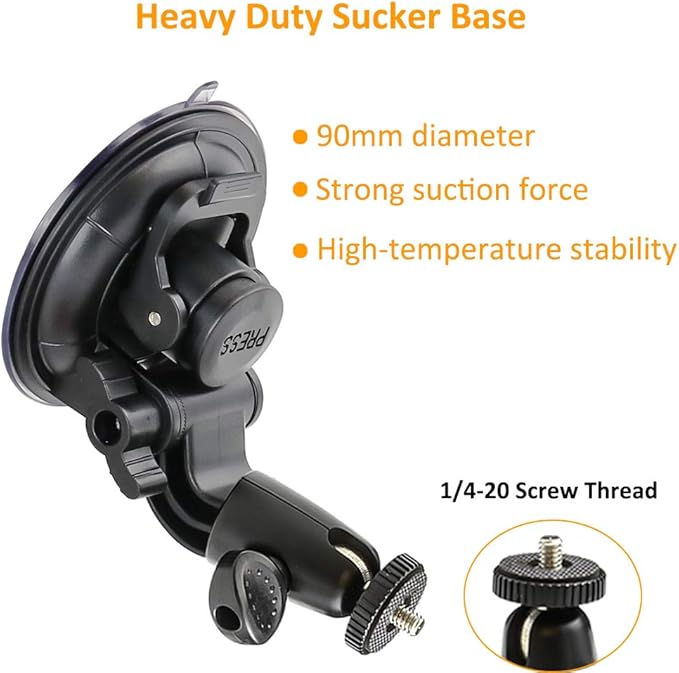 woleyi Windshield Dashboard DSLR Car Mount with Strong Suction Cup and Insurance Tether use for Canon, Nikon, Sony, DSLR, Olympus, Pentax, HeroFiber and More Cameras