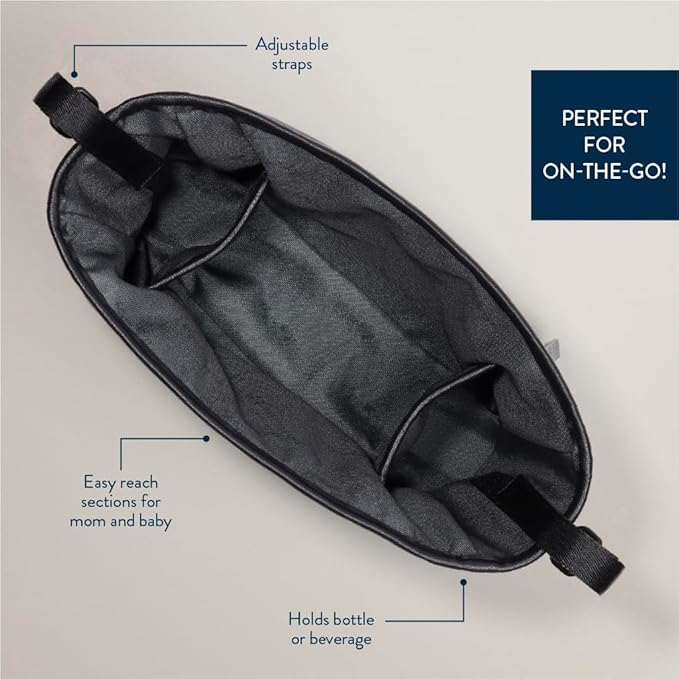 Itzy Ritzy Adjustable Stroller Caddy and Organizer Bag Featuring Front Zippered Pocket, 2 Built-In Interior Pockets & Adjustable Straps to Fit Nearly Any Stroller (Black)