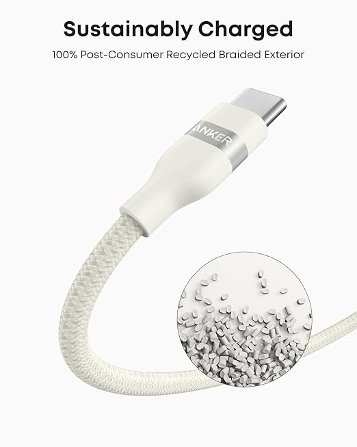Anker Car Carplay Cable for iPhone 17 16 Pro Max Plus, Upcycled Braided USB A to USB C Car Charger Cord for Samsung Note20 and More(6FT,White) (Pack of 2)