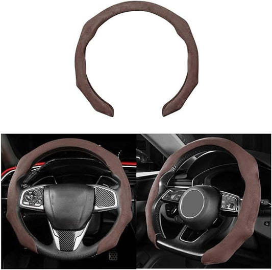 Mandark Car Steering Wheel Cover, Suede Sport Vehicle Steer Wheel Protector Fitting 15 Inch, Non-Slip Comfortable Automotive Interior Decoration Accessories, Universal for Most Cars (Coffee)