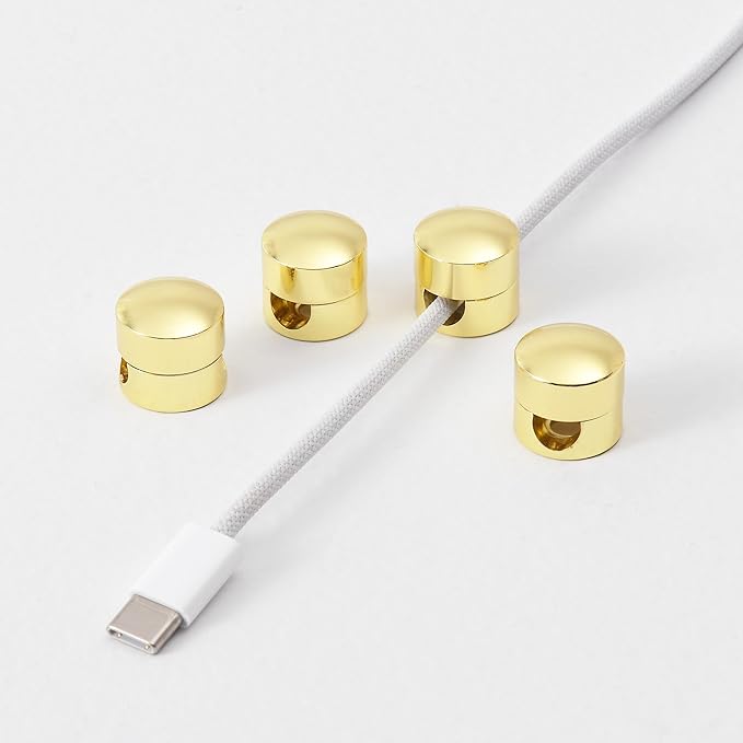 BRIGHTTIA Cable Clips - Premium Brass Cord Management for Home, Office & Car - Multipurpose Wire Holder Organizer - Sleek & Durable Design - Ideal Gift for Men, Women & Students - 4-Pack (Gold)